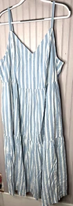 Old Navy Womens SLIP DRESS 4X Boho Coastal Blue White Striped Tiered Ruffle NEW - Bild 1 von 13