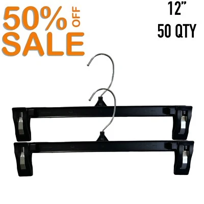 Black Clothes Hangers with GRIP CLIPS-12" pants-Lot of 50*SALE*50% off(IT#50) - Image 1 of 3
