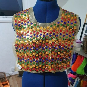 ORO MULTI paillettes colletto scollo giogo petto applicazione per caftano abito giacca - Foto 1 di 1