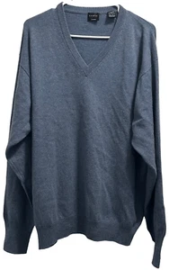 Men's Blue V Neck Forte Pure Cashmere Knit Sweater Size Large - Picture 1 of 4