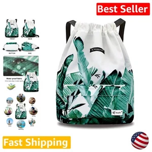 Multipurpose Waterproof Nylon Drawstring Backpack - Gym Yoga Beach Travel Bag - Picture 1 of 10