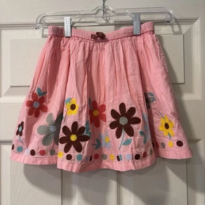 MiniBoden Girls 7-8 Skirt Pink Embroidered Flowers Cotton A-line Elastic Waist - Picture 1 of 13