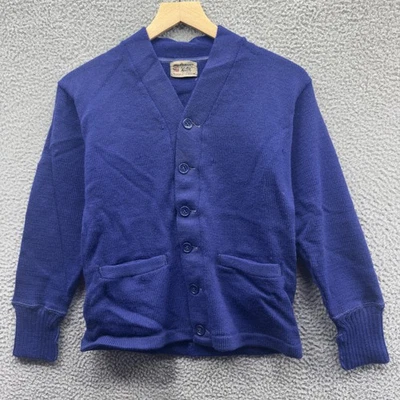 Cardigã vintage Puritan Natch suéter masculino pequeno azul toda lã botão frontal anos 60 - Imagem 1 de 4
