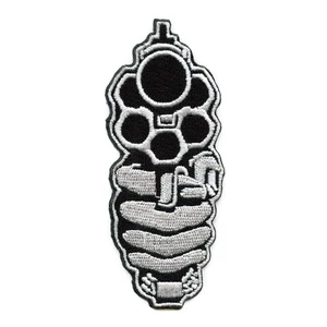 Gun In Hand Patch Single Revolver Embroidered Iron On - Picture 1 of 2