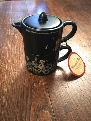 Disney Winnie The Pooh Tiger Eeyore Piglet Black Stacked Teapot & Coffee Mug Set - Image 1 of 4
