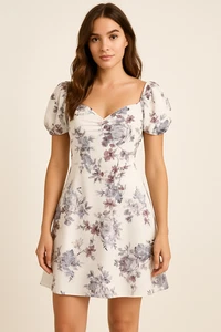 BRAND NEW - MINK PINK WHITE PAATERNED SHORT SLEEVE A-LINE DRESS SIZE XS - Picture 1 of 10