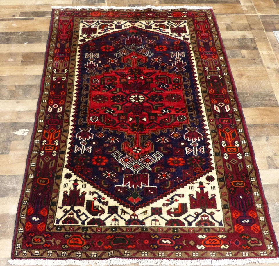 4'4"x7' Unique Handmade wool Authentic Antique Vintage Hamedan Oriental area rug - Image 1 of 4