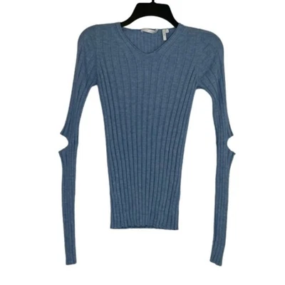 Helmut Lang Mujer Codo Corte Acanalado Azul Suéter Talla Pequeña 100% Lana Foto 1 de 4