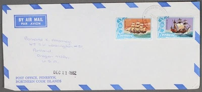 MayfairStamps Penrhyn 1982 envío doble a Portland o cubierta de correo aéreo aau_83399 Foto 1 de 2