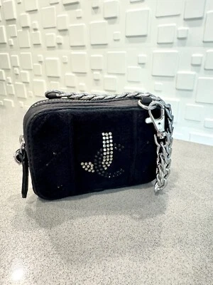 Y2K Rare Vintage Juicy Couture Black Velour Rhinestone Mini Chain Wristlet Bag - Image 1 of 4