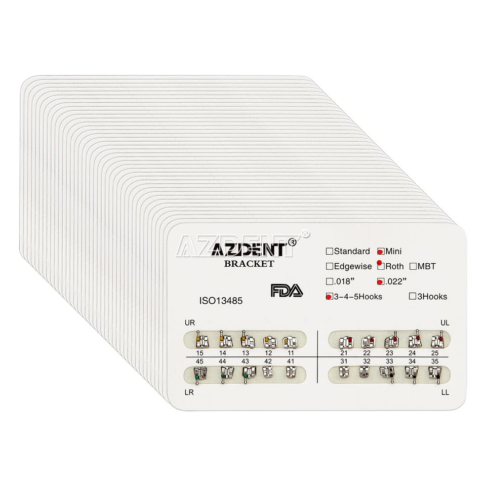 AZDENT Dental Orthodontic Brackets Metal Braces Spherical MBT/Roth 022 Hooks 345 - Image 1 of 1