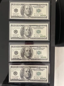 100 hundred dollar $ bills OLD UNC lot of 4 consecutive serial numbers - Picture 1 of 4