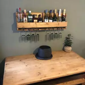 Large rustic wall mounted reclaimed wood wine prosecco rack and glass holder - Picture 1 of 12