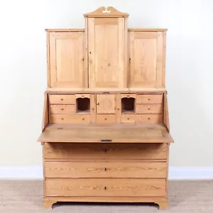 Antique Biedermeier Bureau Bookcase 19th Century Pine Secretaire Cabinet - Picture 1 of 18