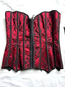 Top corsetto vintage coquette rosso nero pizzo floreale più lingerie gotico taglia XL - Foto 1 di 4