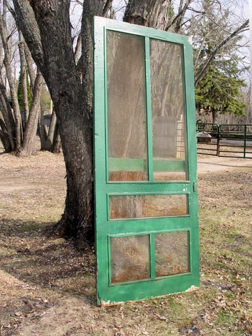 Vintage 1930s Green Painted Wooden Mortised Screen Door Cover