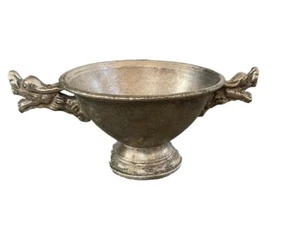 Chinese Goblet Serving Bowl Dragon Handles Antique Bronze Asian - Picture 1 of 7