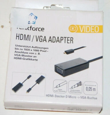 Renkforce HDMI / VGA Adapter [1x HDMI-Stecker D Micro - 1x VGA-Buchse] Schwarz 0 - Bild 1 von 4