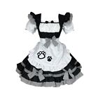 Women Maid for Cat Paw Print Ruffled Dress Halloween Party Cosplay Costum