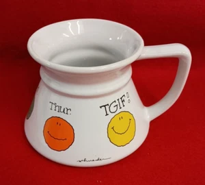 VTG Russ Berrie Klutz Spill Proof Wide Bottom Travel Mug TGIF Weekdays Fun Faces - Picture 1 of 9