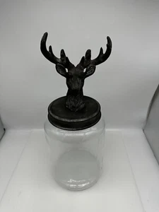 Large Stag Head Jar Pewter Etched Details - Imagen 1 de 8