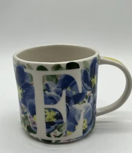 Anthropologie Tazza Mug Pansies Monogramma Iniziale E Ceramica - Foto 1 di 6