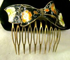 RARE Lovely CHINESE JAPANESE ENAMEL Cloisonne Flowers BOW GOLD Hair Comb  *