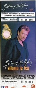 TICKET BILLET CONCERT JOHNNY HALLYDAY REMIREMONT 1998 AFFRANCHI TIMBRE TOUR 66 - Picture 1 of 2