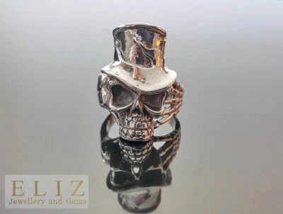 Calavera 925 Plata de Ley Sombrero Cortar Calavera Rocker Motociclista Anillo Gótico Pesado 18 gr Foto 1 de 4