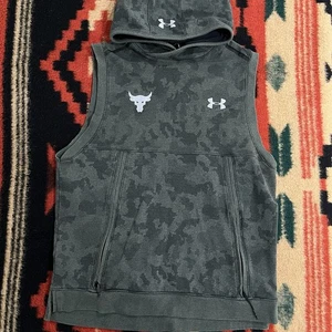 Under Armour Project Rock Mens Large Green Camo Threadborne Sleeveless Hoodie - Picture 1 of 10