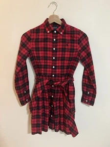 Polo Ralph Lauren Big Girls Plaid Twill Shirtdress Black/Red Sz 10 - - Picture 1 of 6