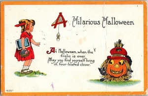 Antique Halloween Postcard Bergman Spider JOL Crease JO5 - Picture 1 of 2