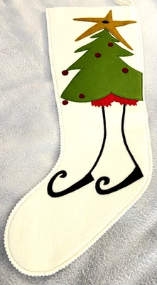STOCKING de Navidad por HABLE Hecho a Mano 20” Blanco Verde Rojo NUEVO Fieltro de Lana Foto 1 de 4