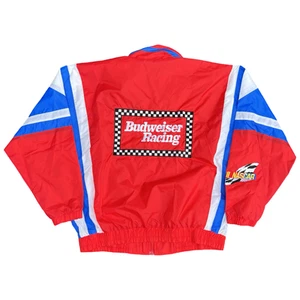 Vintage Budweiser Racing Jacket Men XL Red Blue White NASCAR Windbreaker 90s NOS - Picture 1 of 5