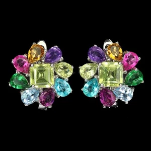 925 Sterling Silver Earrings Square Peridot 5mm Amethyst Apatite Topaz Gemstone - Picture 1 of 14