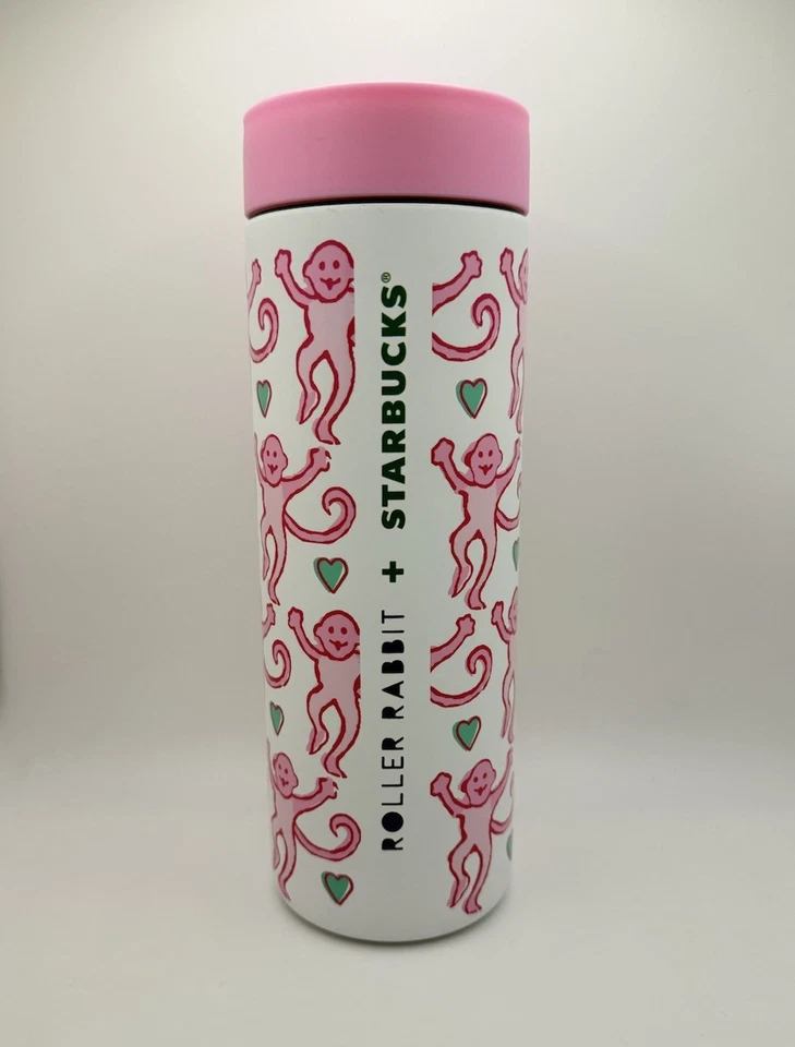 Vaso Starbucks X Roller Rabbit Lovely Monkey acero inoxidable 16 oz rosa Foto 1 de 4