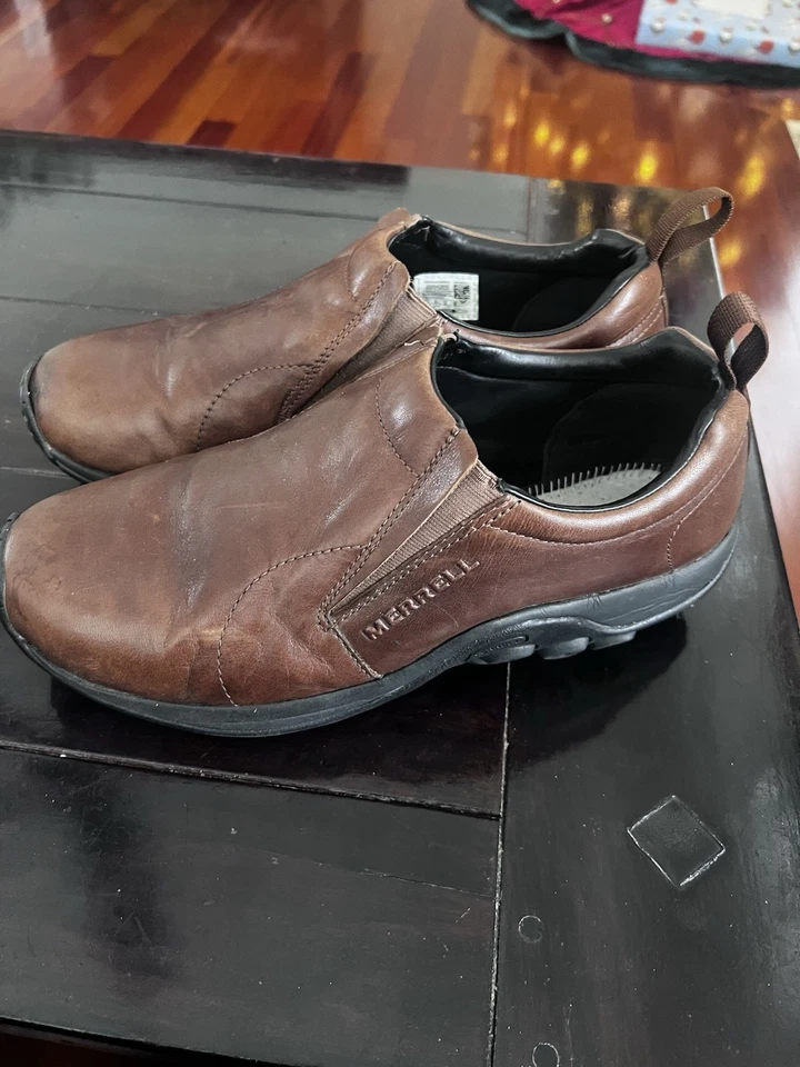 Mocasines sin cordones Merrell Jungle Moc para hombre talla 11 W de cuero marrón ⚠️SIN PLANTILLAS Foto 1 de 4