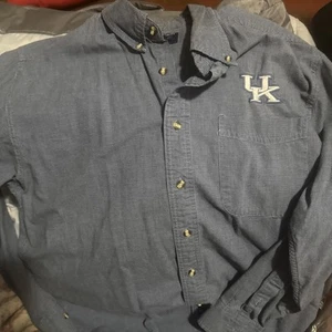 Port Authority Size Medium Small Blue Checks With UK On Front Of Shirt On Left - Picture 1 of 1