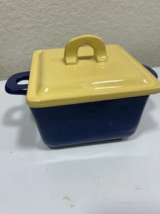 Vietri Square Casserole Pot Cobalt Blue /Cream Saffron Pottery ITALY 1.75 Qt - Picture 1 of 8