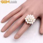 Silver Plated Pearls Cluster Rhinestone Ring For Girls Women US#7-#9 Party Gift