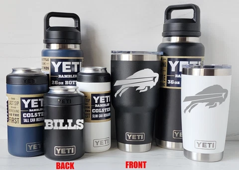 Buffalo Bills YETI Laser Engraved Tumblers, Can Colsters, and Bottles, 2-sided Cover