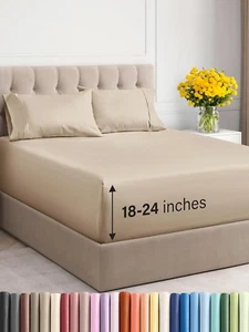 Extra Deep Pocket Queen Sheets - 4 Piece Breathable & Cooling Bed Sheets - Hotel - Picture 1 of 9