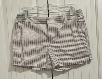 Pantalones Cortos Seersucker Cynthia Rowley Mujer Pin Rayas Talla 8 Rosa Azul Bolsillos Foto 1 de 4