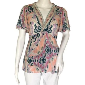 Nanette Lepore Women's  Blouse Flowers Stamped Multicolor Size 2 - Picture 1 of 7