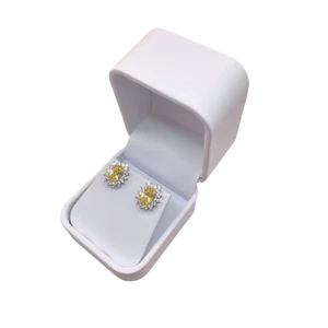 White Gold Finish Citrine & Created Diamond oval cut stud earrings - Picture 1 of 8