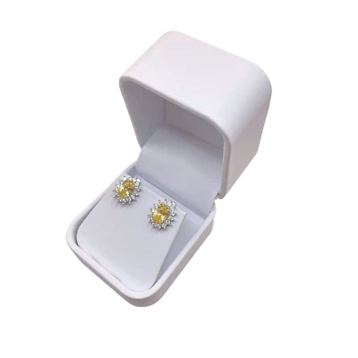 White Gold Finish Citrine & Created Diamond oval cut stud earrings - Image 1 of 4