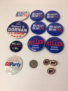 Reagan Bush Lemay Dornan Miller Campaign Buttons Pins Mix Lot Auction Finds 702 - Picture 1 of 12