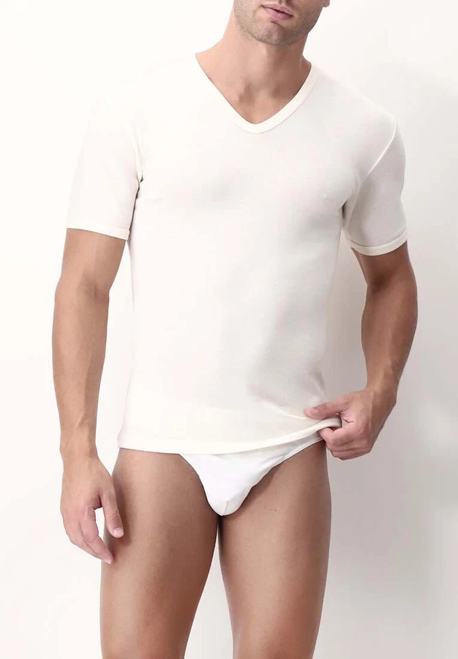 PEROFIL T-shirt M/M Scollo V Lana Seta Cotone BIANCO - Immagine 1 di 1