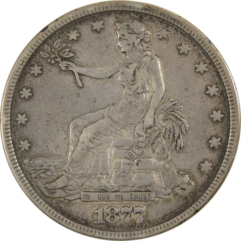 1877 Trade Dollar VF Very Fine 90% Silver $1 Coin SKU:I8206 Cover