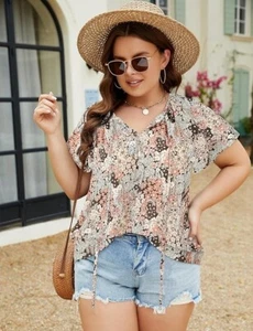 Womens Tops Dressy Casual Cute Ruffle Short Sleeve Blouses V Neck Work Shirts - Picture 1 of 16